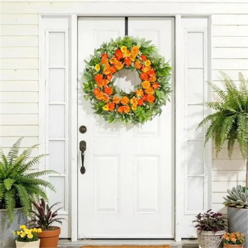 24 Inch Spring Wreaths for Front Door with Carnation Daisies and Eucalyptus